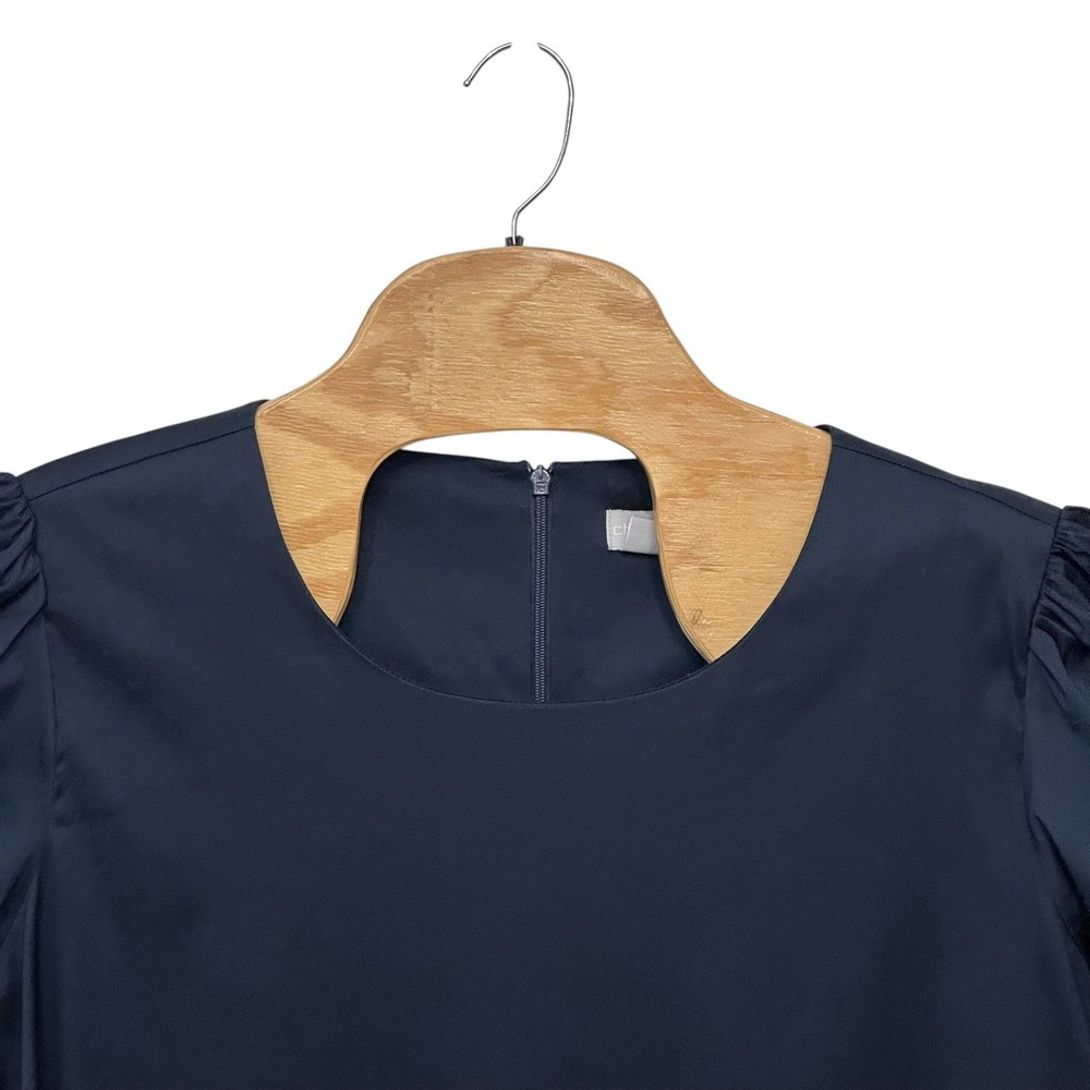 Chico's size 3 (16-18) Women's Navy Blue Smocked Puffed Sleeve Midi Dress - Picture 2 of 10